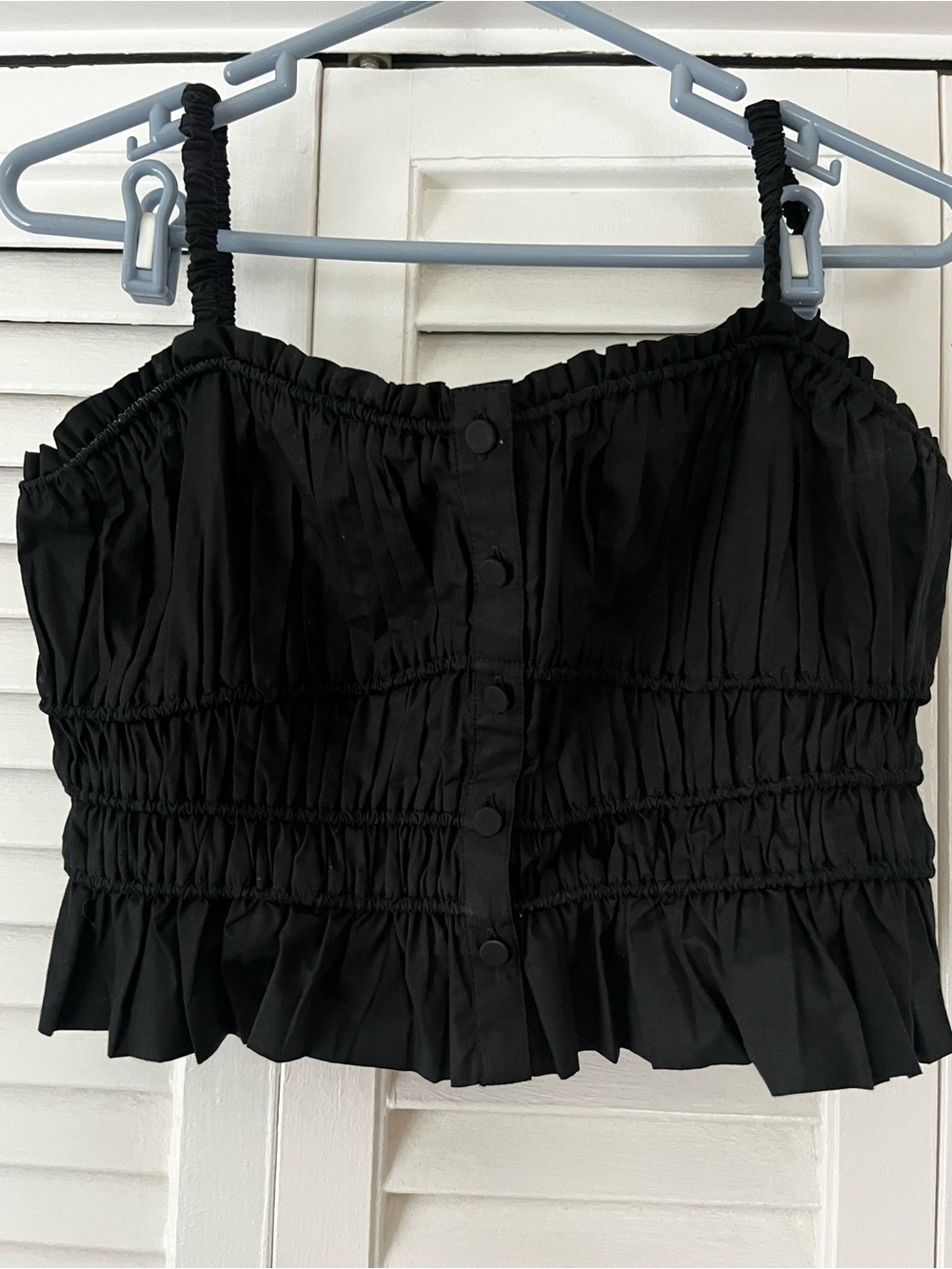 Black Ruched Button-Front Crop Top